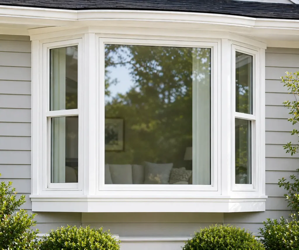 Bay replacement window projecting from the wall