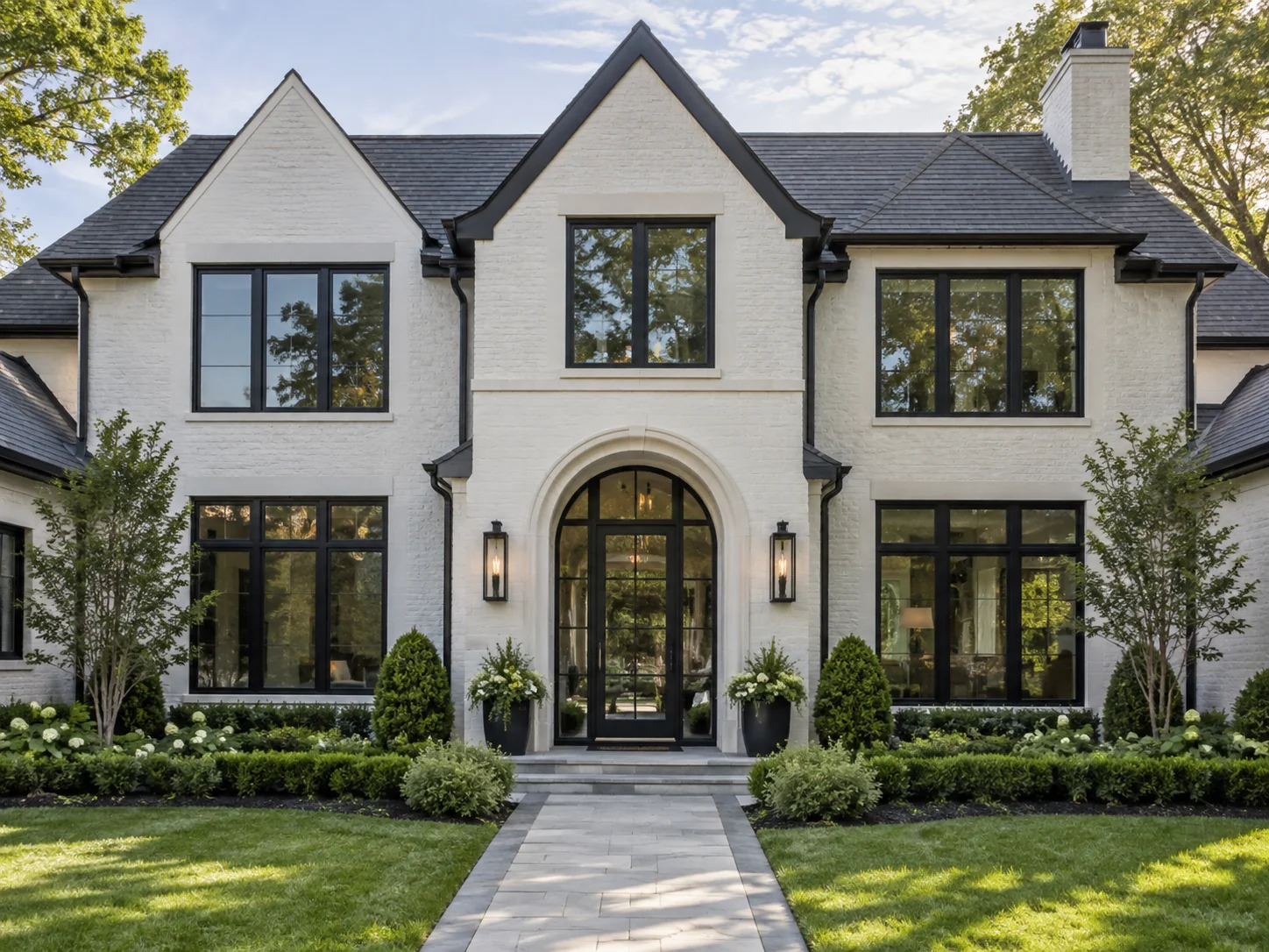 Home with an arched pair of hinged glass front doors