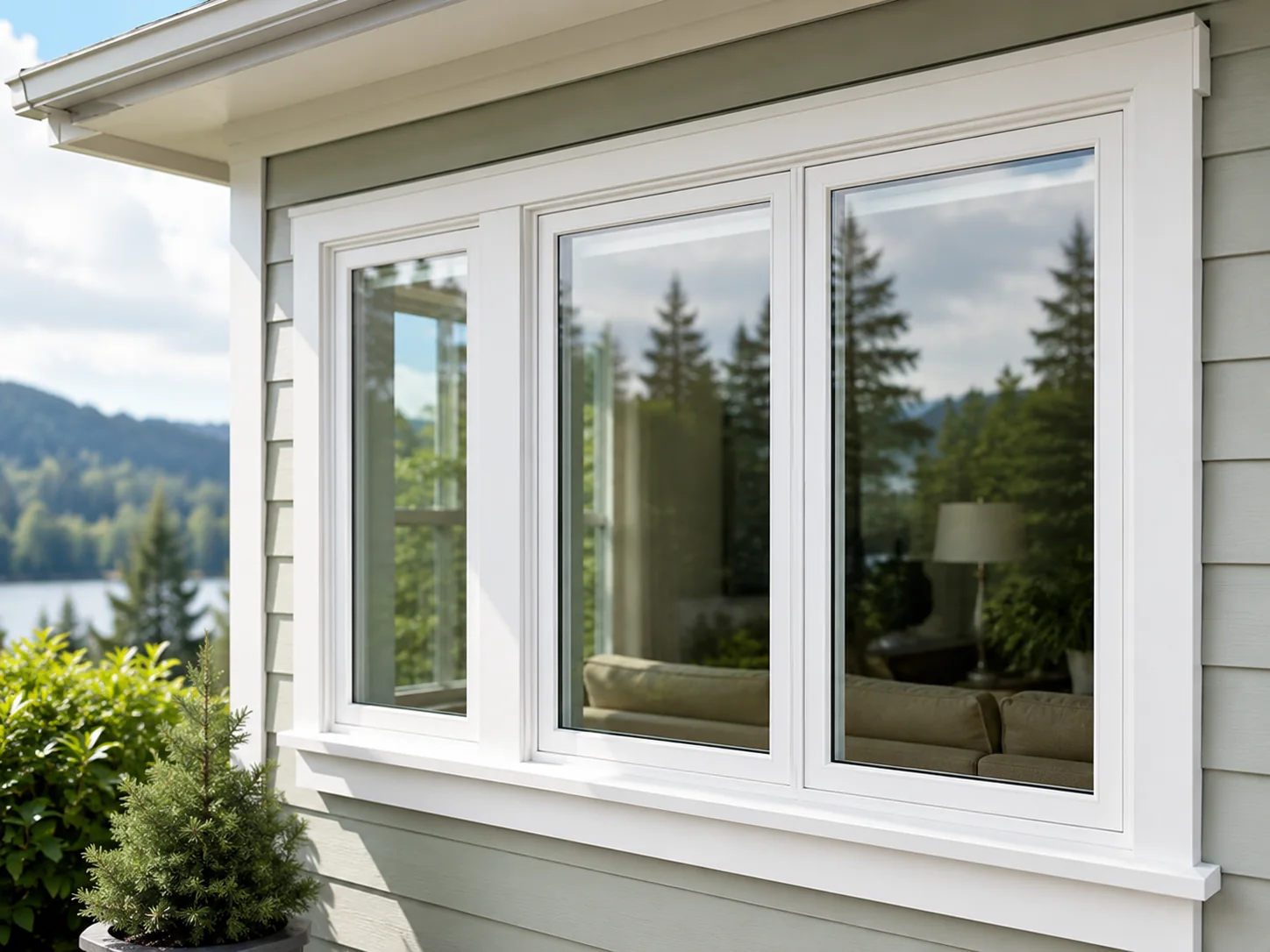 New white vinyl replacement windows installed on a Snohomish County home