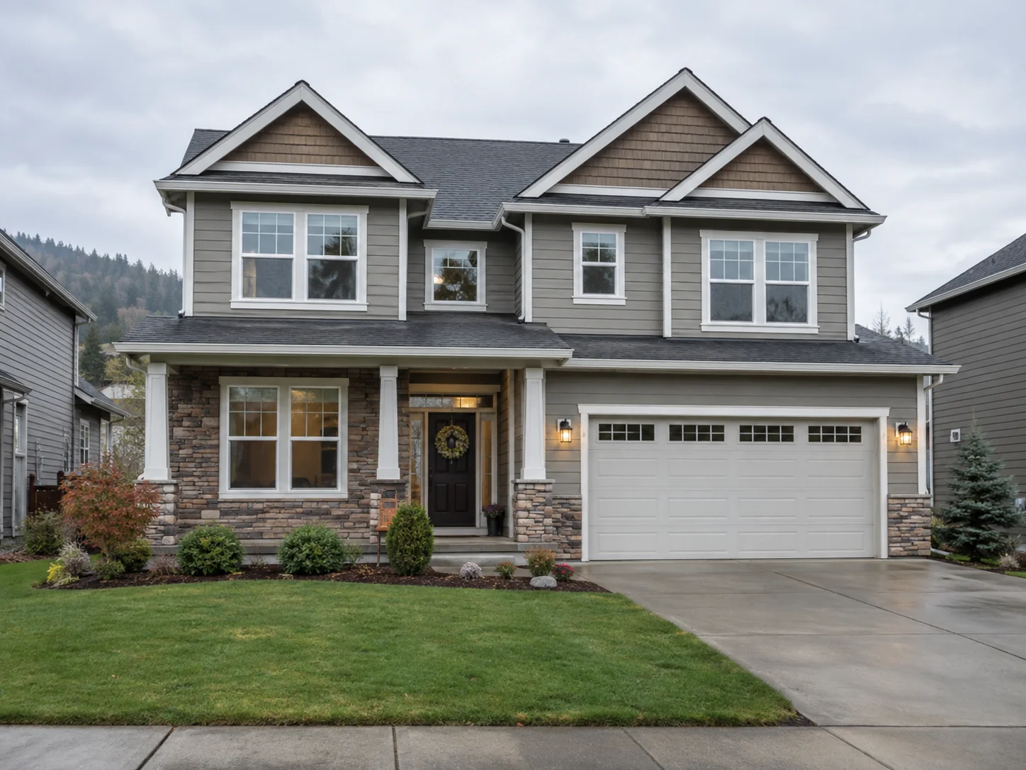 Two-story King County home with black-framed windows